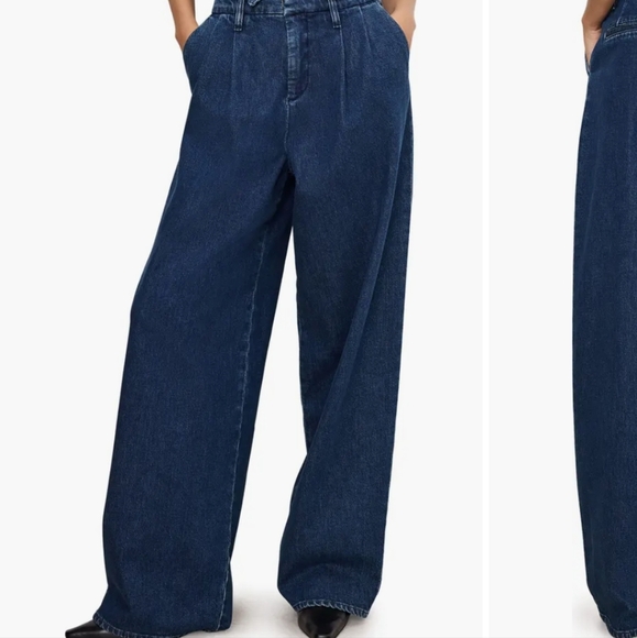 Good American Good 90s Pleated Trousers Indigo Blue Wide Leg  Women's Jeans 10 - Picture 2 of 13